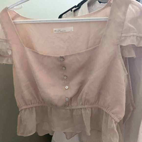 OAK + FORT Cropped Blouse Top in Beige - Picture 4 of 5